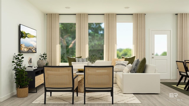sitting room featuring baseboards, plenty of natural light, and wood finished floors