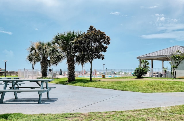 view of community with a yard and a gazebo