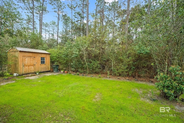 view of yard with an outdoor structure and a storage unit