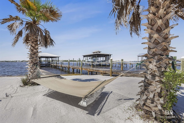 view of dock featuring a water view