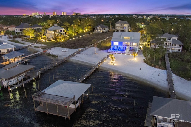 view of aerial view at dusk