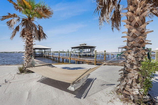 view of dock featuring a water view