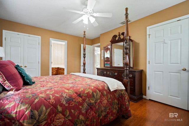 517 Simms Dr, Saraland, AL 36571 - bedroom with wood finished floors, connected bathroom, and ceiling fan