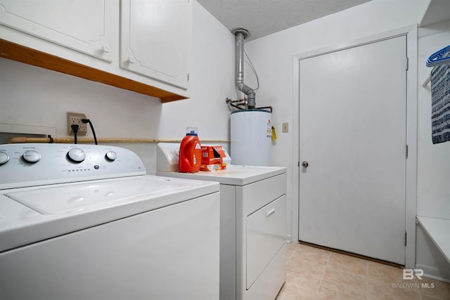 517 Simms Dr, Saraland, AL 36571 - washroom featuring water heater, independent washer and dryer, cabinet space, light tile patterned floors, and a textured ceiling