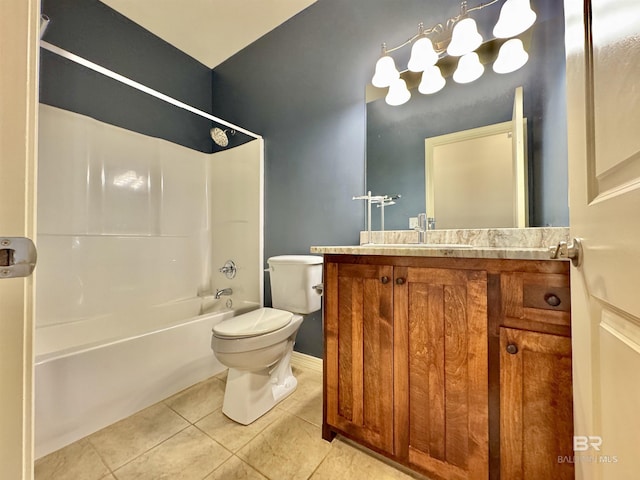 full bathroom featuring toilet, tile patterned flooring, vanity, and washtub / shower combination