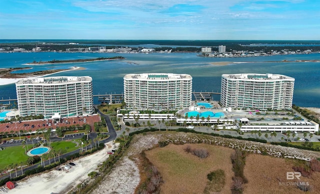 aerial view with a water view