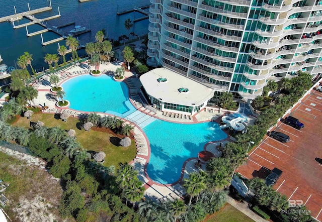 aerial view with a water view