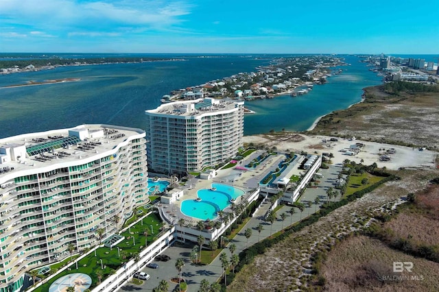 aerial view with a water view