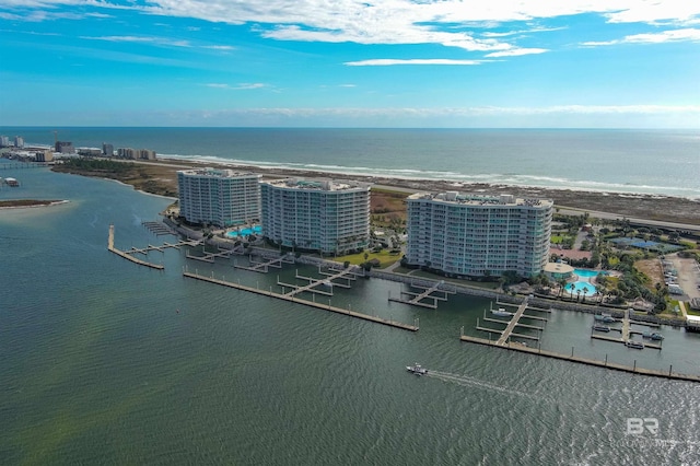 bird's eye view featuring a water view