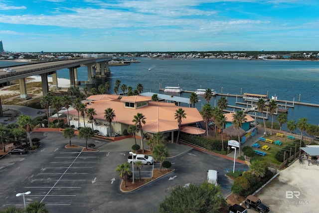 aerial view with a water view