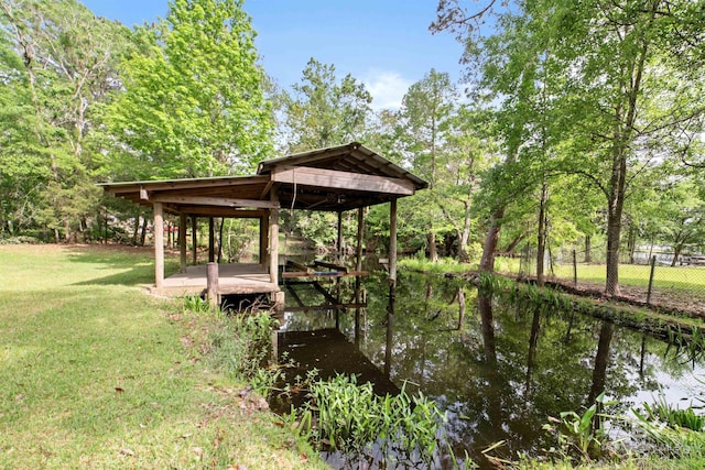 5039 W Cole Dr, Mobile, AL 36619 - dock area with a lawn, fence, and a gazebo