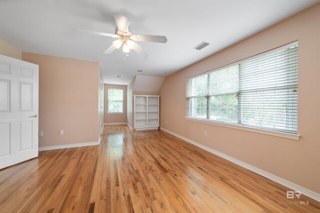 5039 W Cole Dr, Mobile, AL 36619 - interior space with baseboards, a ceiling fan, light wood finished floors, and visible vents