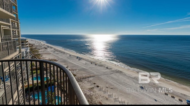 property view of water featuring a view of the beach
