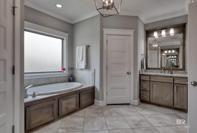 12708 Ibis Blvd, Spanish Fort, AL 36527 - full bath featuring a chandelier, a bath, vanity, crown molding, and baseboards