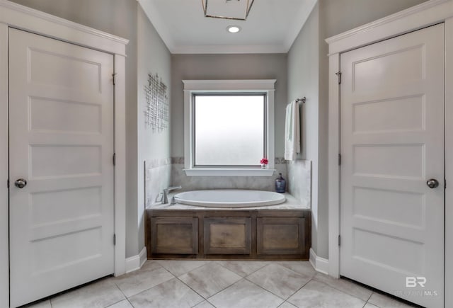 12708 Ibis Blvd, Spanish Fort, AL 36527 - bathroom with a bath, ornamental molding, and tile patterned flooring