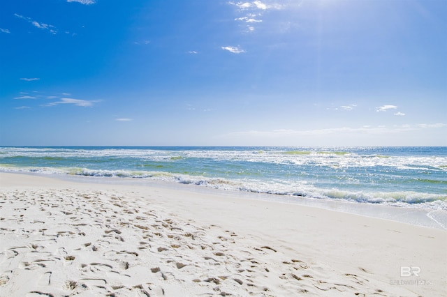 property view of water featuring a beach view