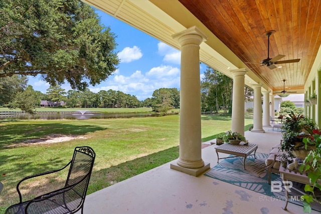 view of patio / terrace featuring ceiling fan