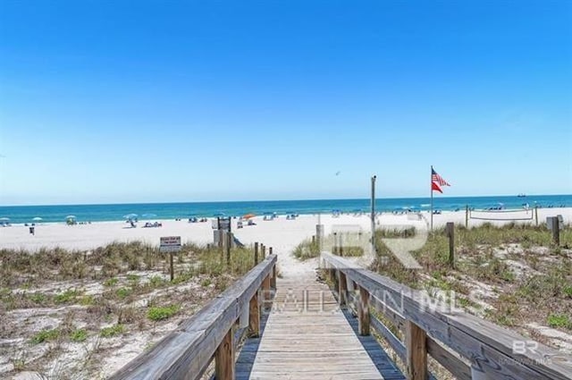 property view of water featuring a view of the beach