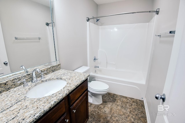 full bathroom with vanity, toilet, and shower / tub combination