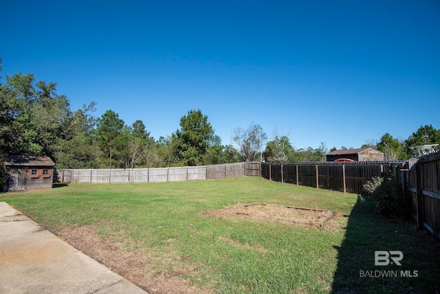 view of yard with a shed