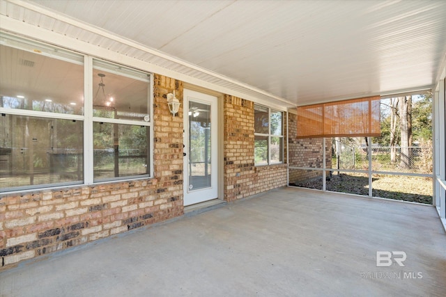 view of unfurnished sunroom