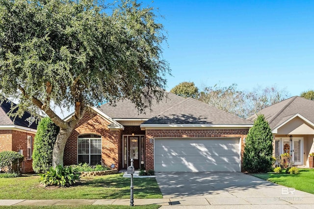 view of front facade with a garage and a front yard