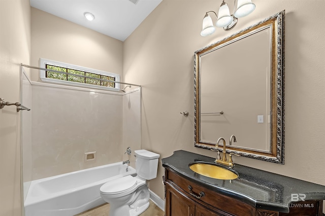 full bathroom with vanity, toilet, and shower / bathtub combination