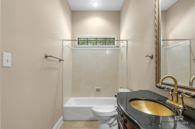 full bathroom with toilet, shower / bathing tub combination, vanity, and tile patterned floors