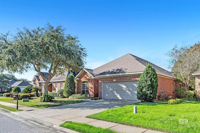 view of front of house with a garage and a front lawn