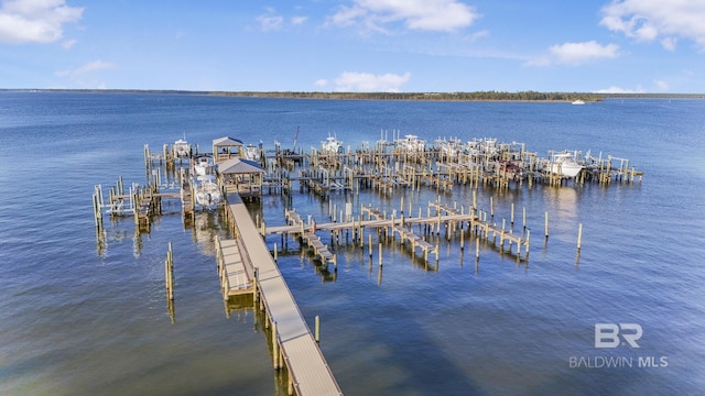 view of dock with a water view