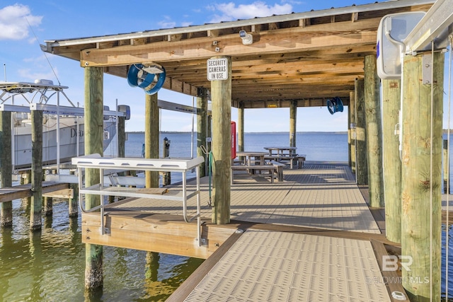 dock area featuring a water view