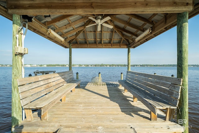 dock area with a gazebo and a water view