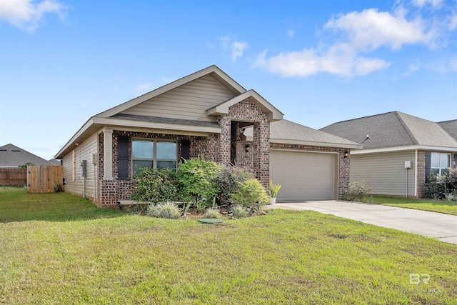 view of front of property with a garage and a front lawn