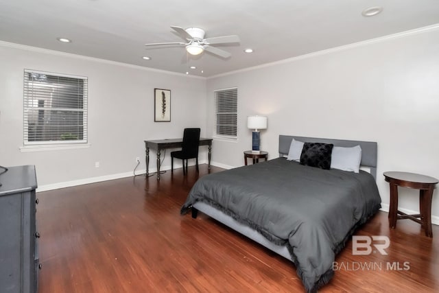 1 Elizabeth Pl, Mobile, AL 36606 - bedroom featuring wood finished floors, ornamental molding, baseboards, recessed lighting, and ceiling fan