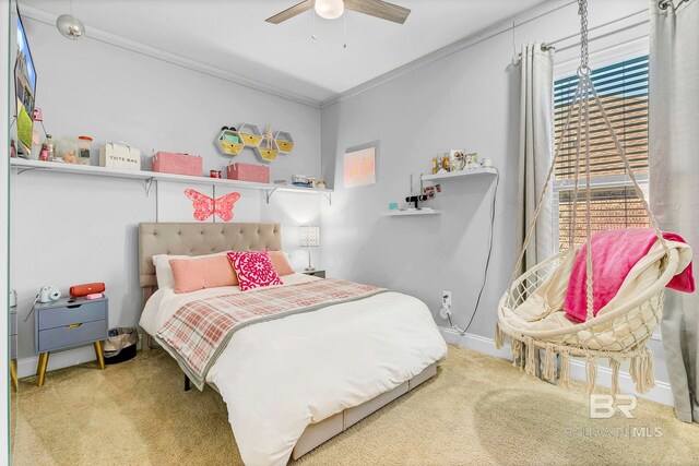 30635 Drayton Ct, Spanish Fort, AL 36527 - carpeted bedroom with ornamental molding, a ceiling fan, and baseboards