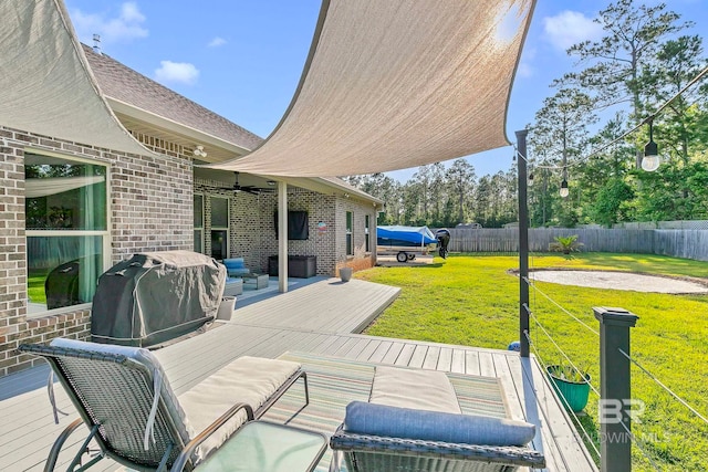 30635 Drayton Ct, Spanish Fort, AL 36527 - wooden terrace featuring a ceiling fan and grilling area