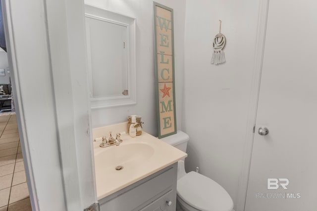 bathroom with tile patterned flooring, toilet, and vanity