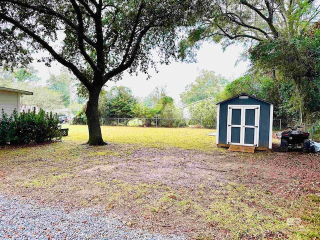 view of yard with a storage unit