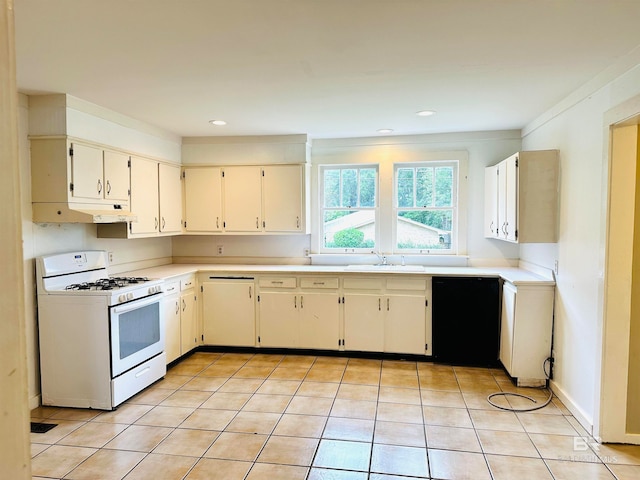 kitchen featuring sink, white appliances, and light tile patterned flooring