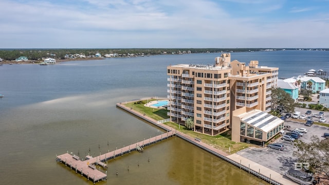 aerial view featuring a water view