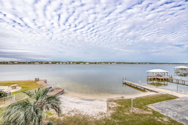 view of dock with a water view