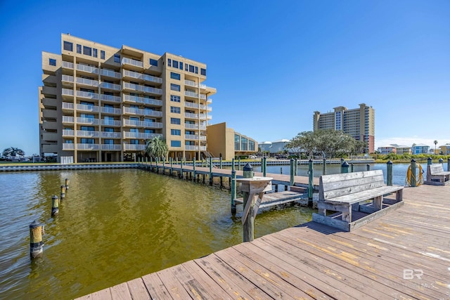 dock area featuring a water view