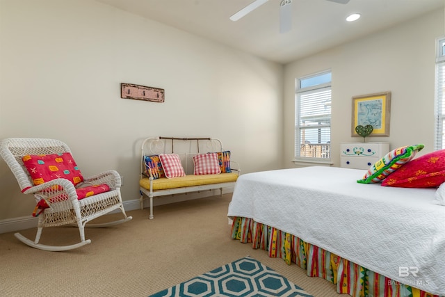 bedroom with carpet floors and ceiling fan