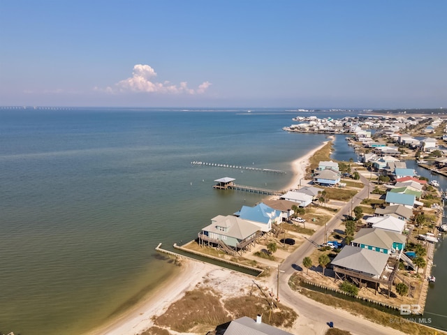 aerial view featuring a water view and a view of the beach