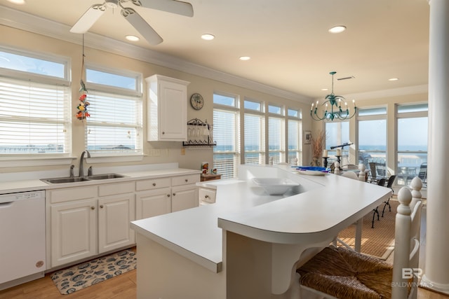 kitchen with sink, white cabinetry, dishwasher, and plenty of natural light