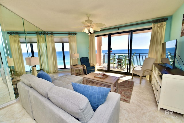 living room featuring ceiling fan