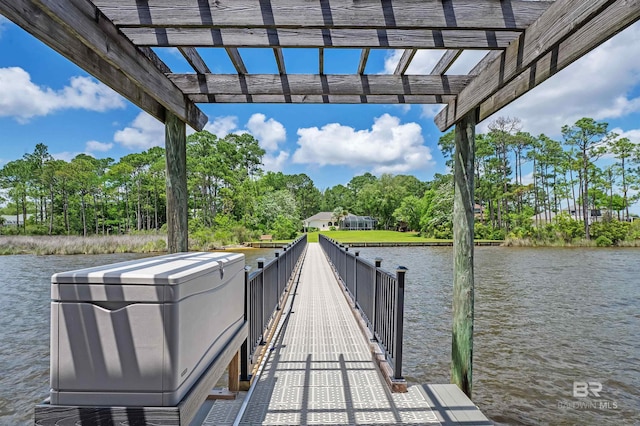 8160 Bay View Dr, Foley, AL 36535 - dock area with a water view, a pergola, and view of wooded area