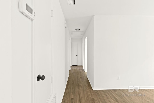 hallway with hardwood / wood-style floors