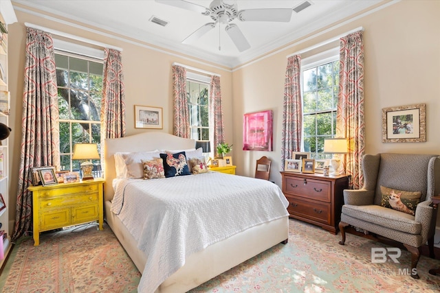 212 S Cedar St, Mobile, AL 36602 - bedroom featuring ornamental molding and ceiling fan