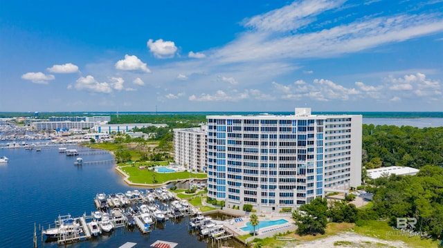 aerial view with a water view